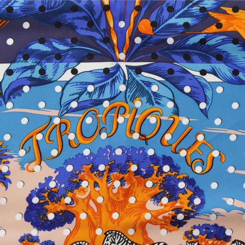 Hermes Carré 140 Silk Tropiques Tropical Scarf Blue Orange
