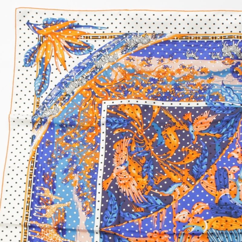 Hermes Carré 140 Silk Tropiques Tropical Scarf Blue Orange
