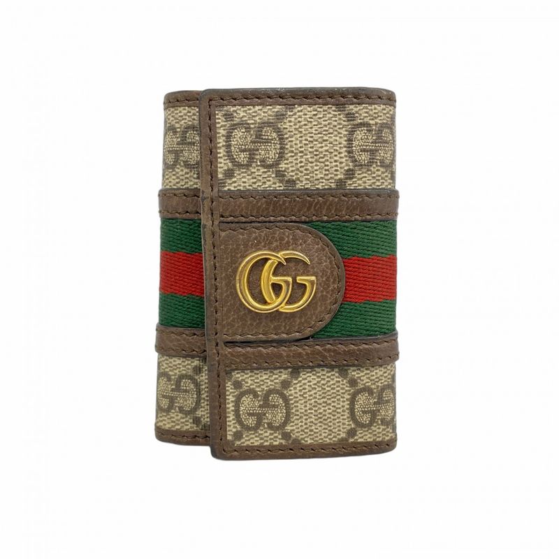 Gucci Key Case Ophidia 603732 PVC Brown Gold Hardware Men Women Unisex