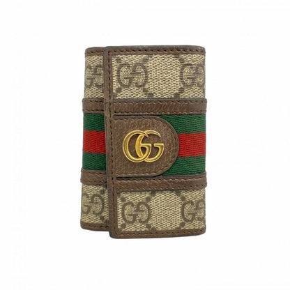Gucci Key Case Ophidia 603732 PVC Brown Gold Hardware Men Women Unisex