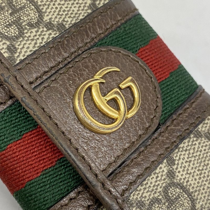 Gucci Key Case Ophidia 603732 PVC Brown Gold Hardware Men Women Unisex