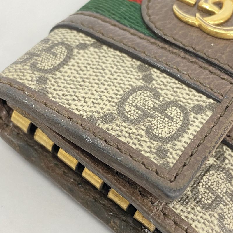 Gucci Key Case Ophidia 603732 PVC Brown Gold Hardware Men Women Unisex