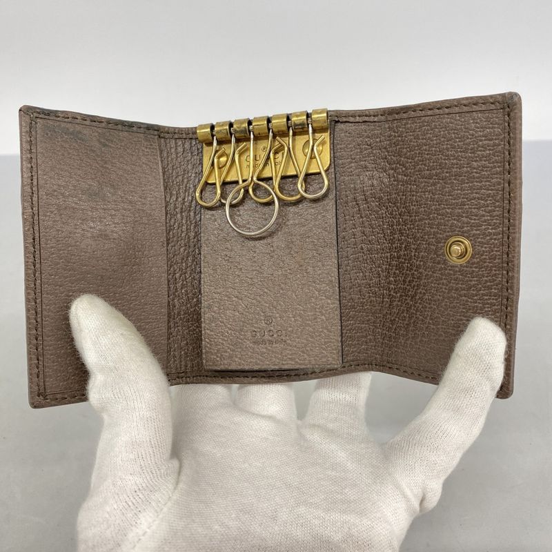 Gucci Key Case Ophidia 603732 PVC Brown Gold Hardware Men Women Unisex