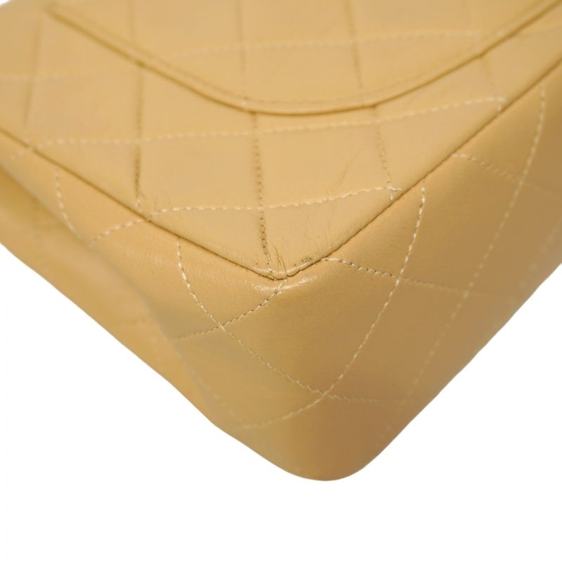 Chanel Shoulder Bag Matelasse Lambskin Beige Gold Hardware Women