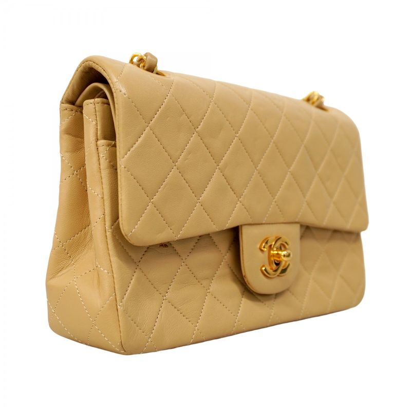 Chanel Shoulder Bag Matelasse Lambskin Beige Gold Hardware Women