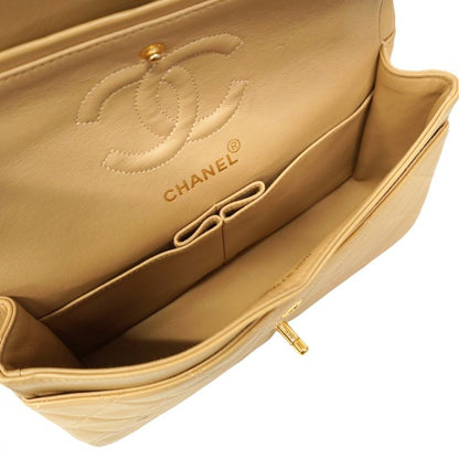 Chanel Shoulder Bag Matelasse Lambskin Beige Gold Hardware Women