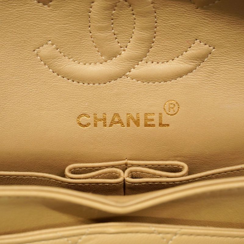 Chanel Shoulder Bag Matelasse Lambskin Beige Gold Hardware Women