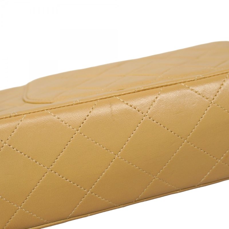 Chanel Shoulder Bag Matelasse Lambskin Beige Gold Hardware Women