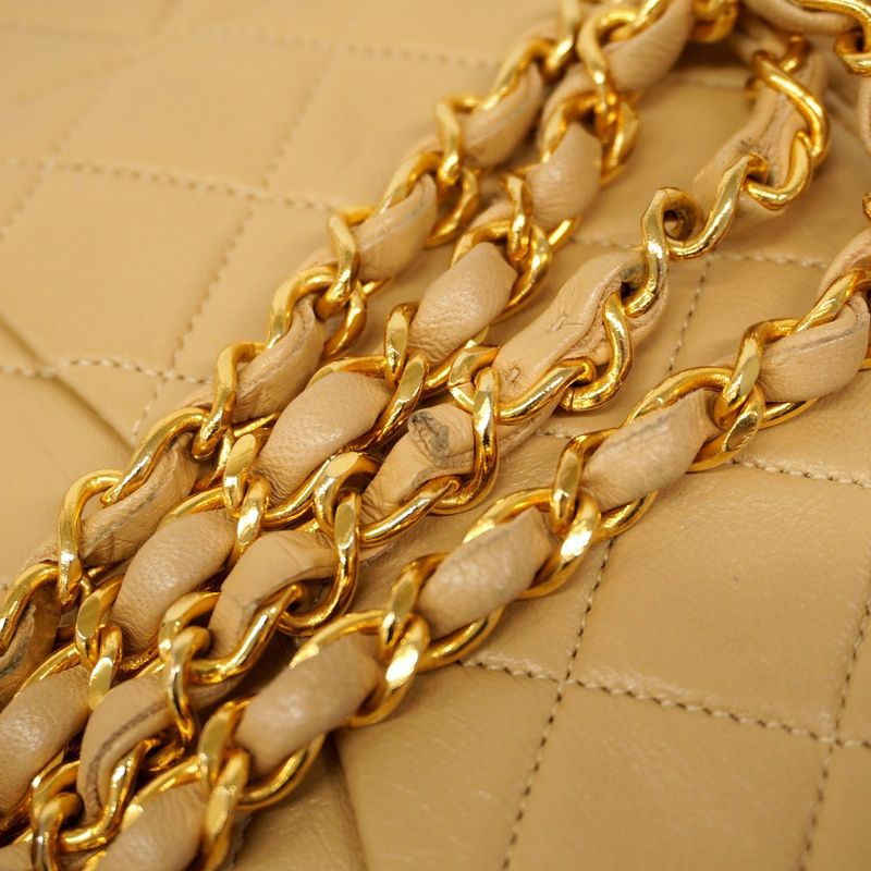 Chanel Shoulder Bag Matelasse Lambskin Beige Gold Hardware Women