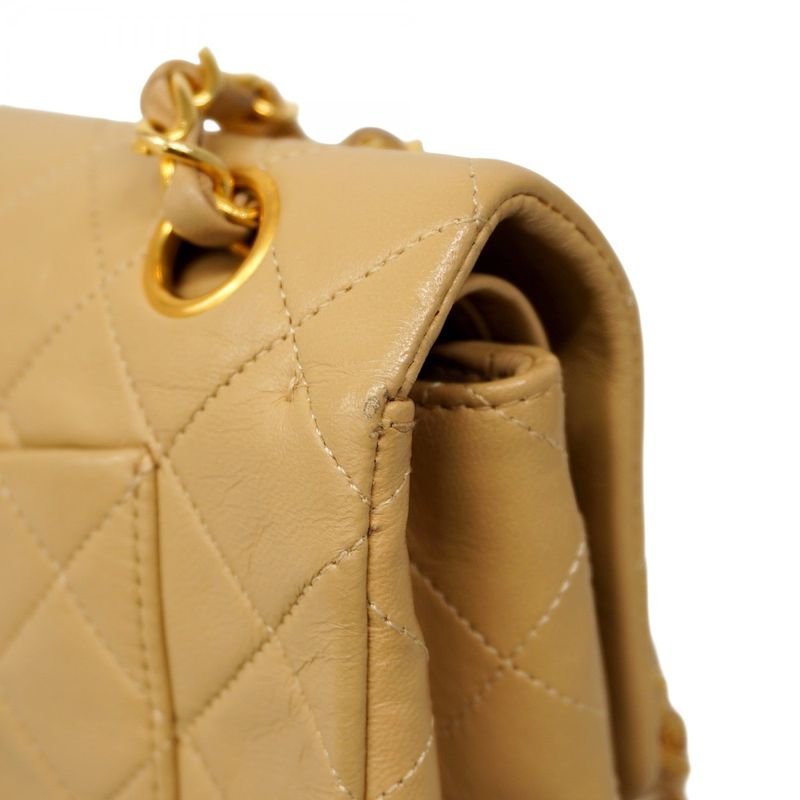 Chanel Shoulder Bag Matelasse Lambskin Beige Gold Hardware Women