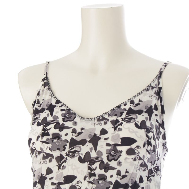 Chanel 05p Silk Coco Mark All Over Camisole Top P25641v16023 White Black 38