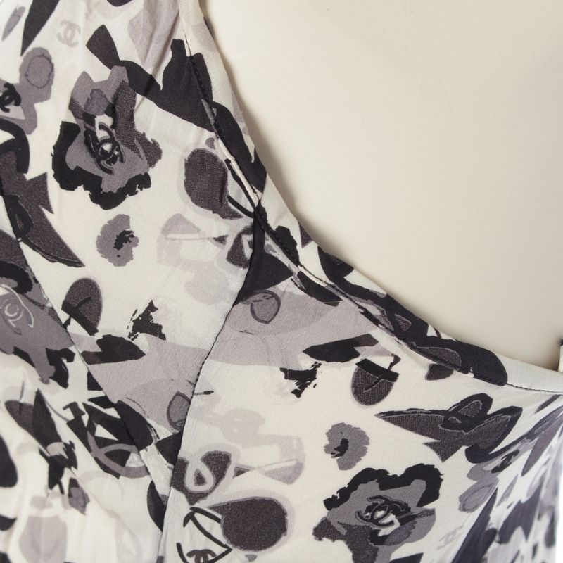 Chanel 05p Silk Coco Mark All Over Camisole Top P25641v16023 White Black 38