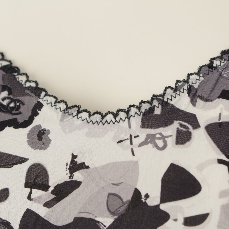 Chanel 05p Silk Coco Mark All Over Camisole Top P25641v16023 White Black 38
