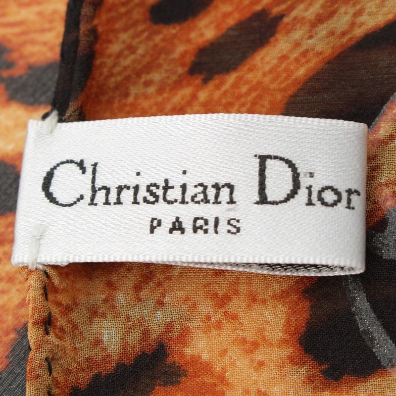 Christian Dior 2004 Silk John Galliano Period Leopard Logo Embroidered Scarf