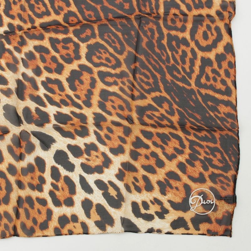 Christian Dior 2004 Silk John Galliano Period Leopard Logo Embroidered Scarf