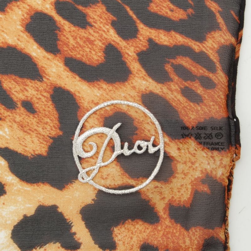 Christian Dior 2004 Silk John Galliano Period Leopard Logo Embroidered Scarf