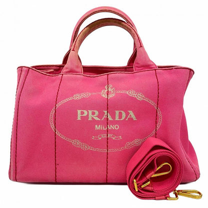 Prada Tote Canapa Canvas Pink Gold Hardware 2way Bag Womens