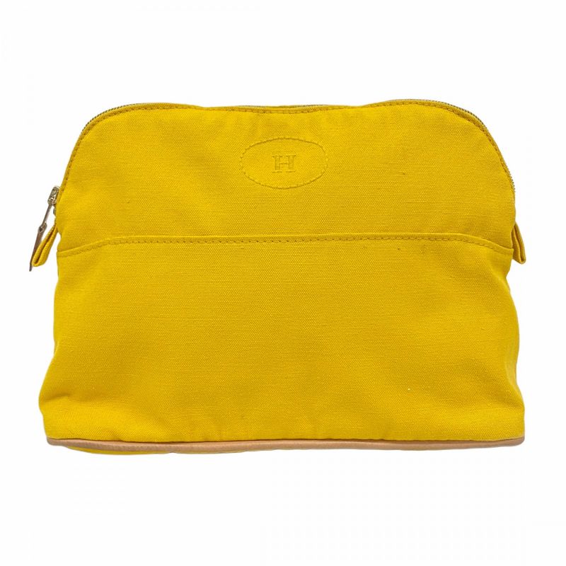 Hermes Pouch Bolide Pouch Canvas Yellow Chien Pan Gold Hardware Women