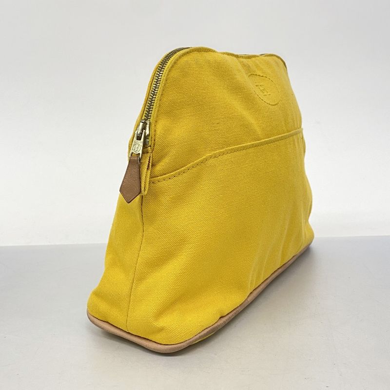Hermes Pouch Bolide Pouch Canvas Yellow Chien Pan Gold Hardware Women