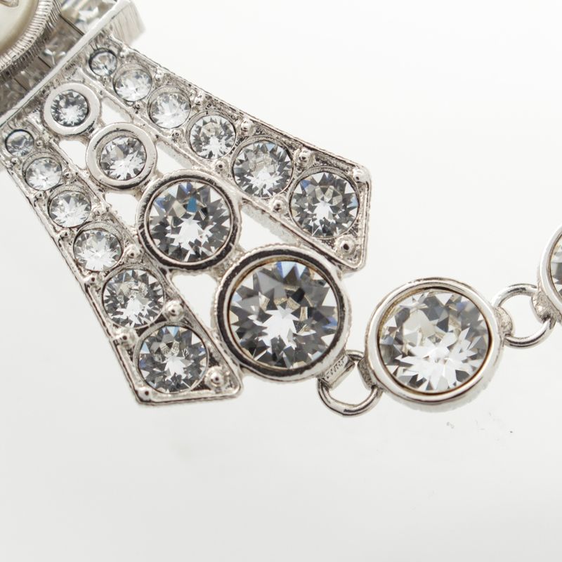 Chanel B23s Coco Mark Rhinestone Pearl Ribbon Necklace Accessories Silver