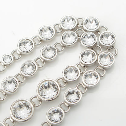 Chanel B23s Coco Mark Rhinestone Pearl Ribbon Necklace Accessories Silver