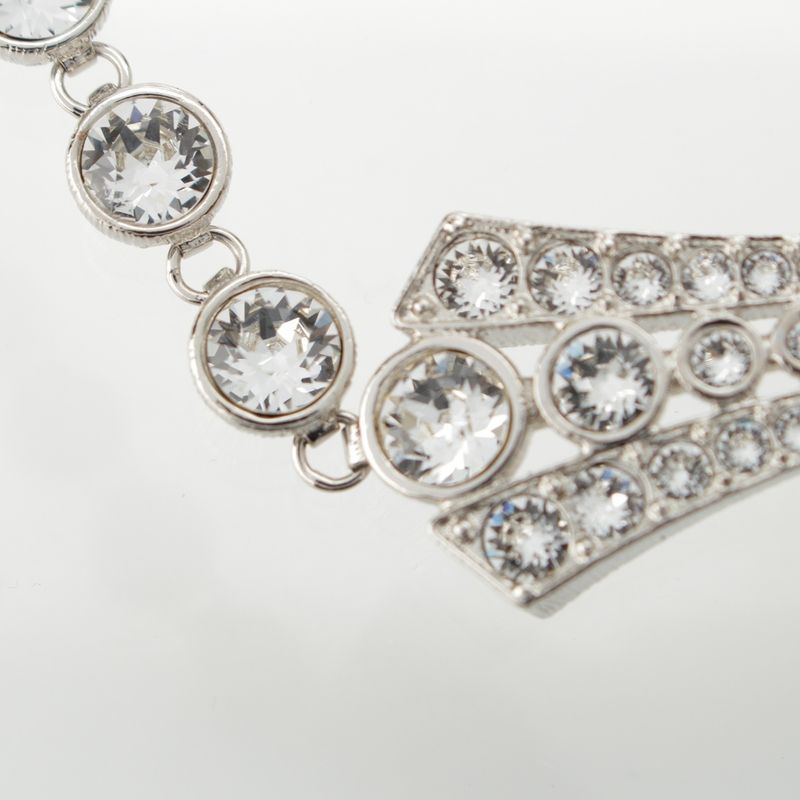 Chanel B23s Coco Mark Rhinestone Pearl Ribbon Necklace Accessories Silver