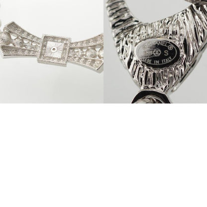 Chanel B23s Coco Mark Rhinestone Pearl Ribbon Necklace Accessories Silver