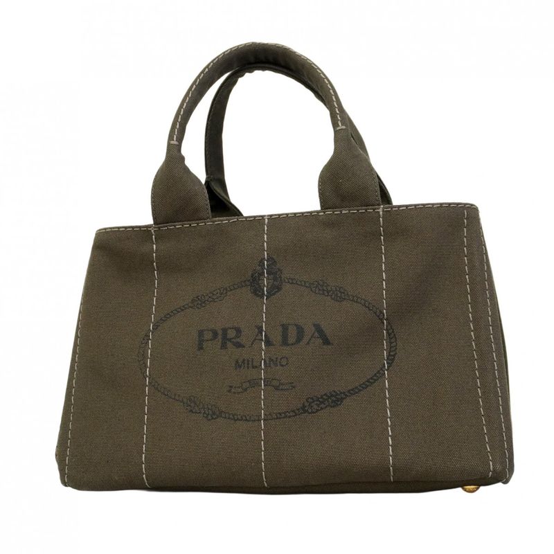 Prada Tote Bag Canapa Canvas Green Gold Hardware Women's