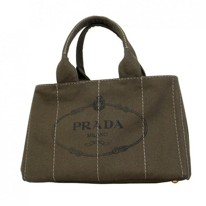 Prada Tote Bag Canapa Canvas Green Gold Hardware Women's