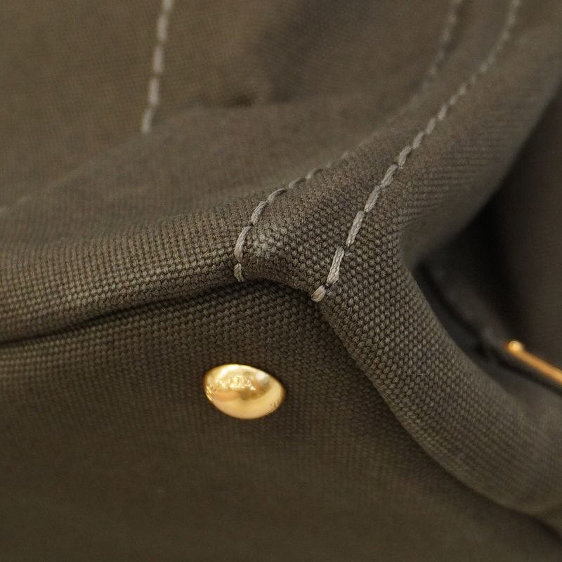 Prada Tote Bag Canapa Canvas Green Gold Hardware Women's