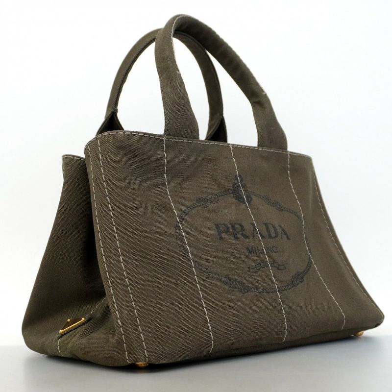 Prada Tote Bag Canapa Canvas Green Gold Hardware Women's