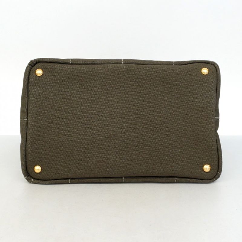 Prada Tote Bag Canapa Canvas Green Gold Hardware Women's