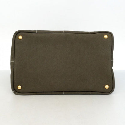 Prada Tote Bag Canapa Canvas Green Gold Hardware Women's