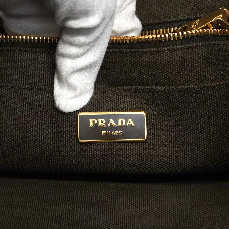Prada Tote Bag Canapa Canvas Green Gold Hardware Women's