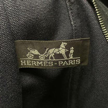 Hermes Tote Bag Fourre Tout GM Canvas Navy Green Silver Hardware Women