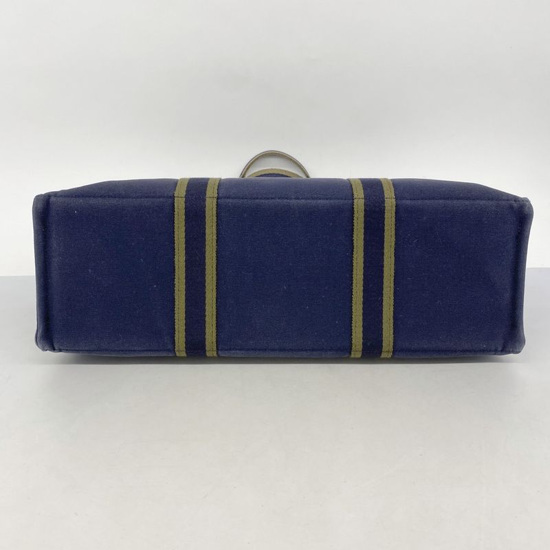 Hermes Tote Bag Fourre Tout GM Canvas Navy Green Silver Hardware Women