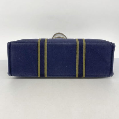 Hermes Tote Bag Fourre Tout GM Canvas Navy Green Silver Hardware Women