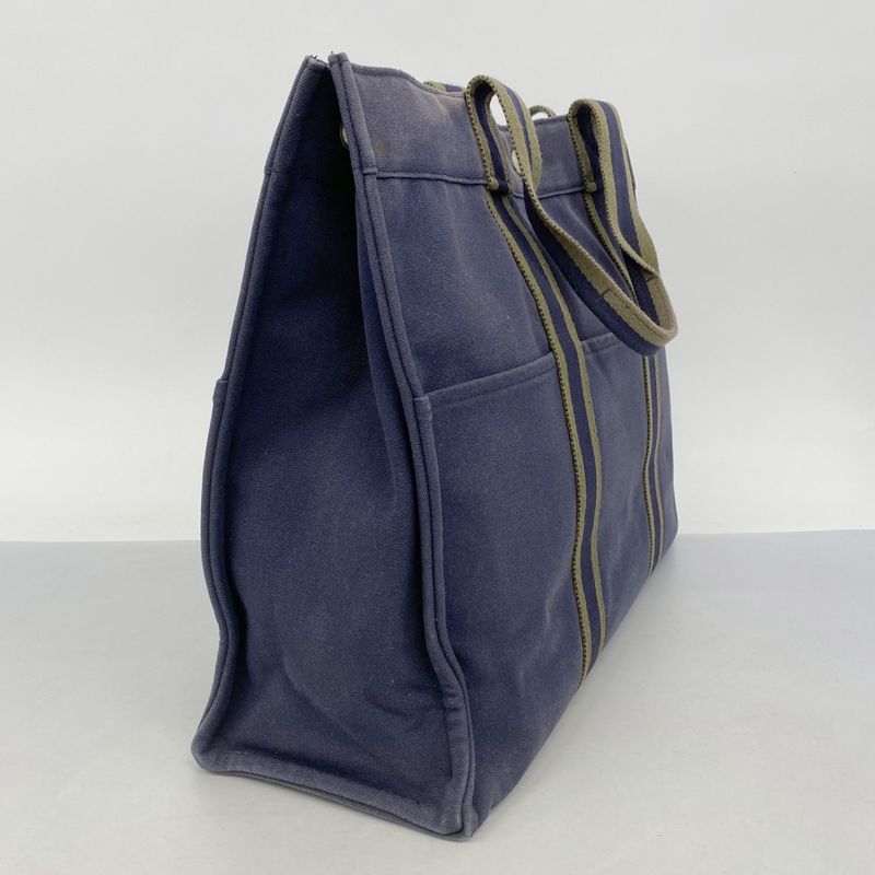 Hermes Tote Bag Fourre Tout GM Canvas Navy Green Silver Hardware Women