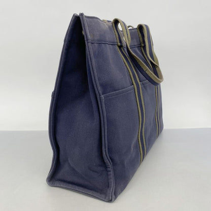 Hermes Tote Bag Fourre Tout GM Canvas Navy Green Silver Hardware Women