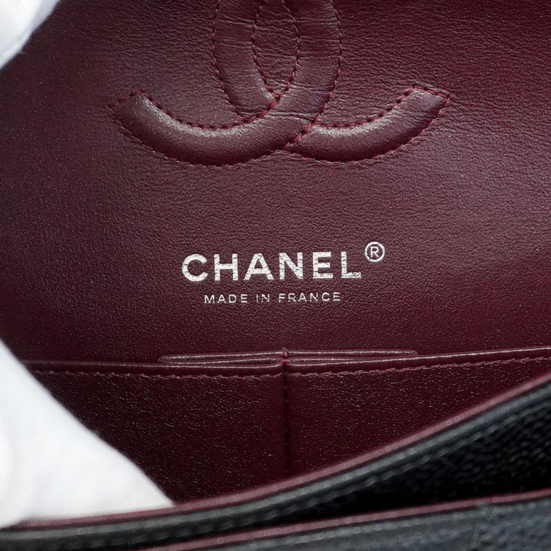 Chanel Shoulder Bag Matelasse Caviar Skin Black Silver Hardware Women