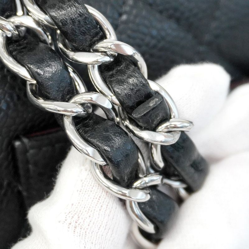 Chanel Shoulder Bag Matelasse Caviar Skin Black Silver Hardware Women