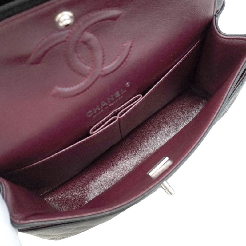 Chanel Shoulder Bag Matelasse Caviar Skin Black Silver Hardware Women