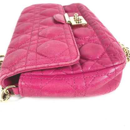 Dior Shoulder Bag Cannage Logo Leather Pink