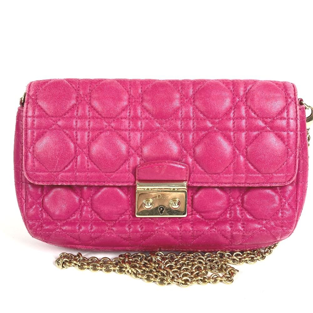 Dior Shoulder Bag Cannage Logo Leather Pink