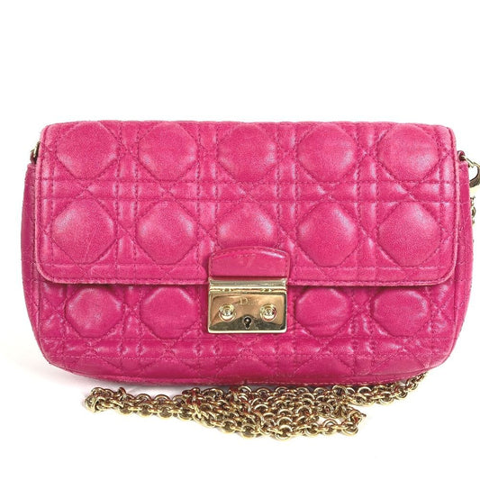 Dior Shoulder Bag Cannage Logo Leather Pink