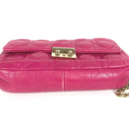 Dior Shoulder Bag Cannage Logo Leather Pink