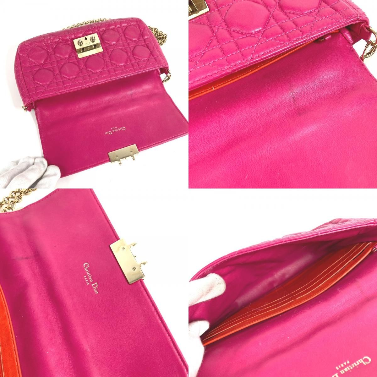 Dior Shoulder Bag Cannage Logo Leather Pink