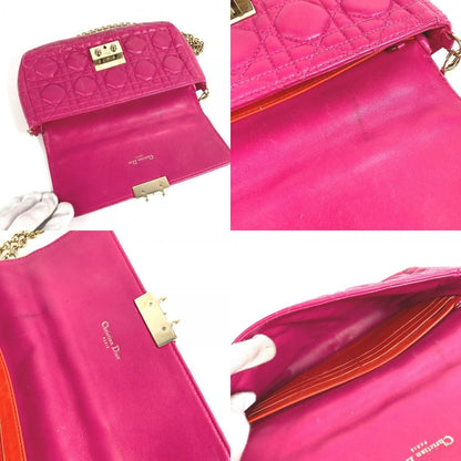 Dior Shoulder Bag Cannage Logo Leather Pink