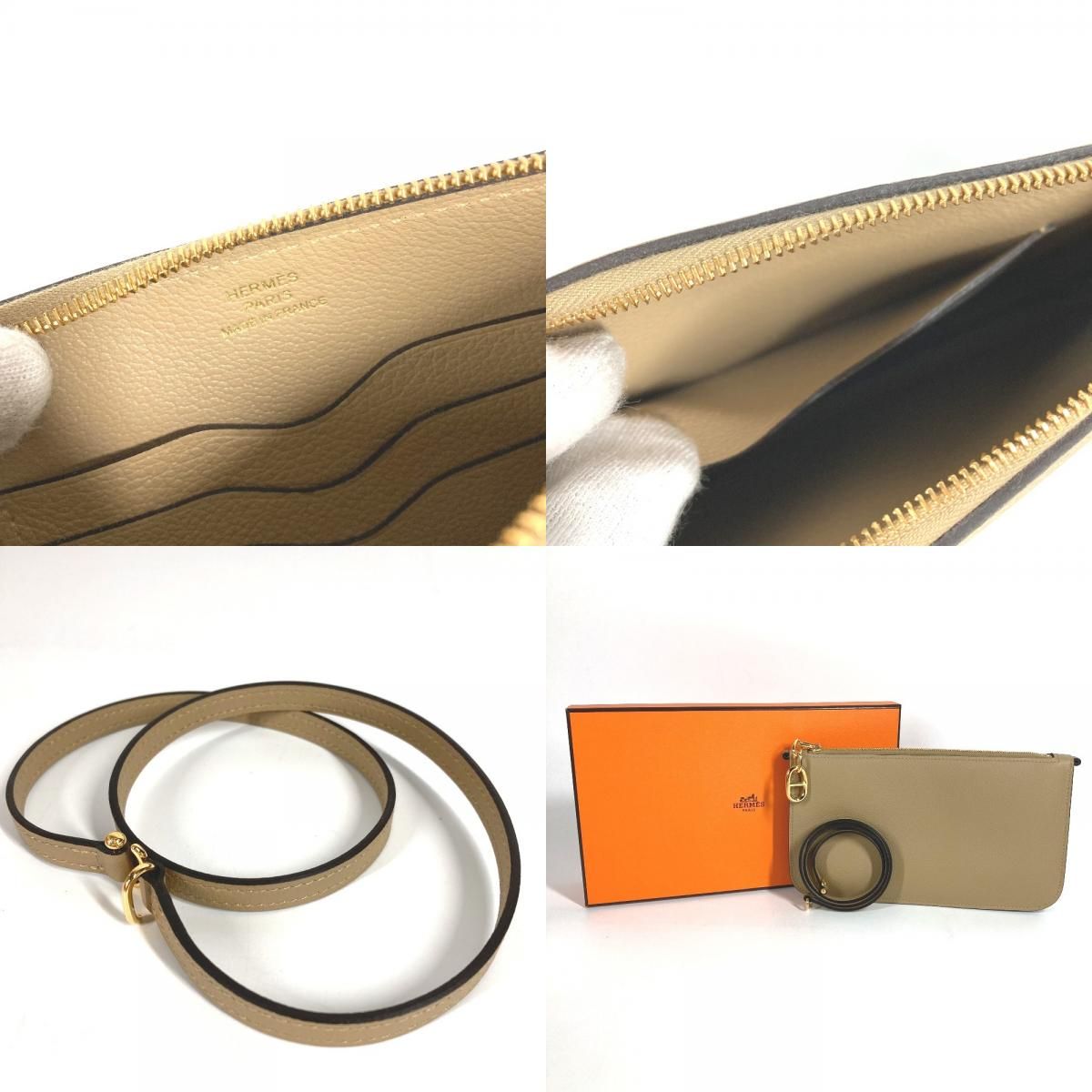Hermes Shoulder Bag Pouch 《Zip Angor》 to Go Chaine D'Ancre Evercolor Beige