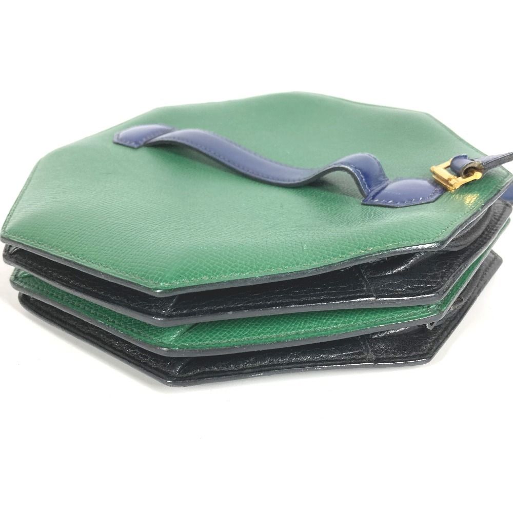 Hermes Shoulder Bag Bandoneon Leather Green X Blue